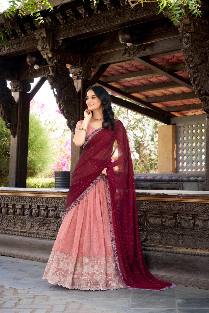 SILVER GLOSY EMBROIDERED WITH HOTFIX LEHENGA CHOLI WITH DUPATTAPFAB189)