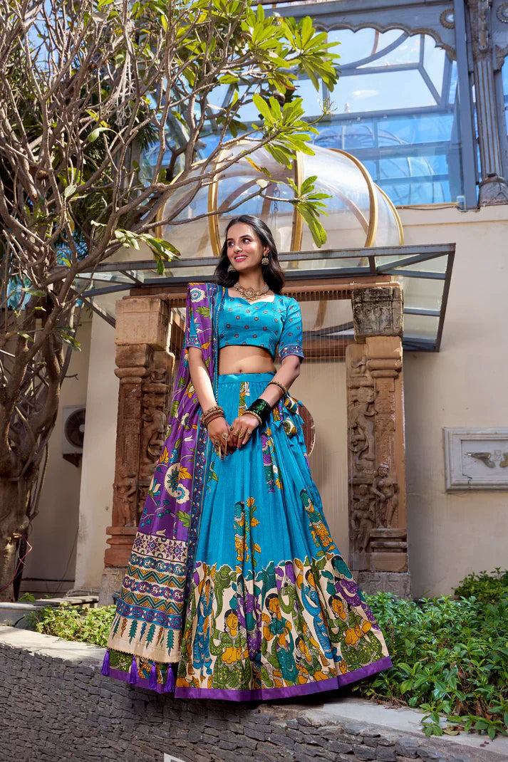 KALAMKARI TUSSAR SILK LEHENGA CHOLI WITH DUPATTAPFAB1100) (03)