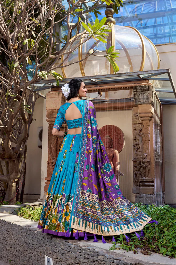 KALAMKARI TUSSAR SILK LEHENGA CHOLI WITH DUPATTAPFAB1100) (03)