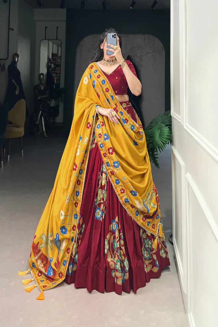 TUSSAR SILK LEHENGA CHOLI WITH DUPATAPFAB164) (01)