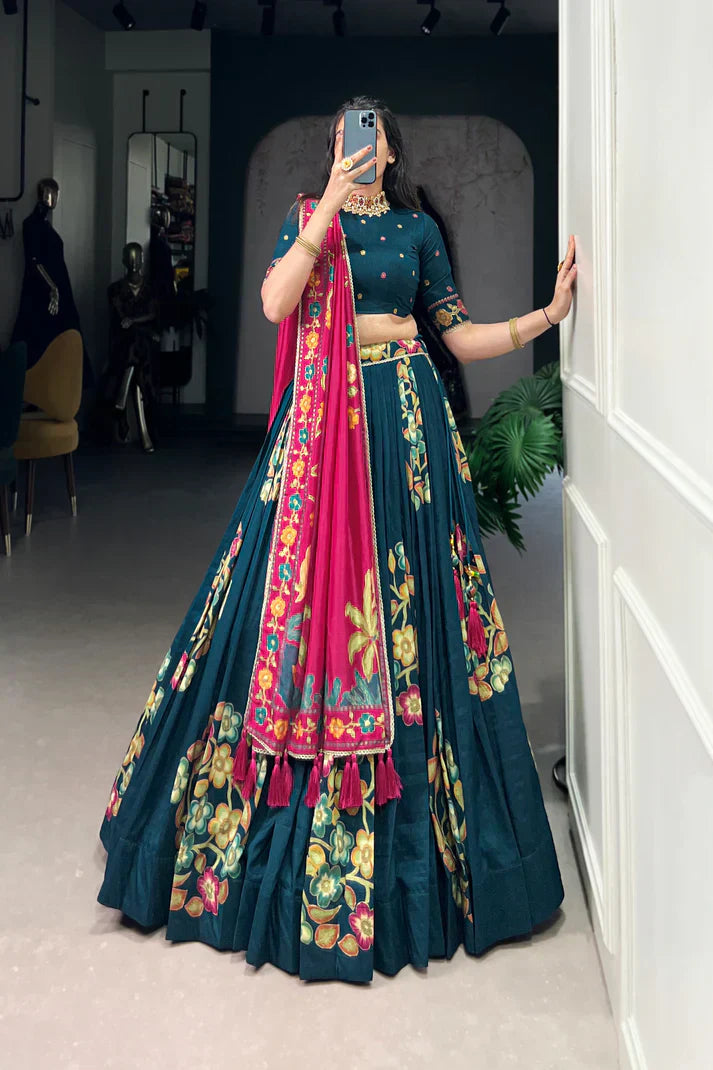 TUSSAR SILK LEHENGA CHOLI WITH DUPATAPFAB164) (02)