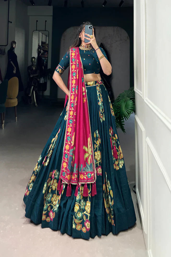 TUSSAR SILK LEHENGA CHOLI WITH DUPATAPFAB164) (02)