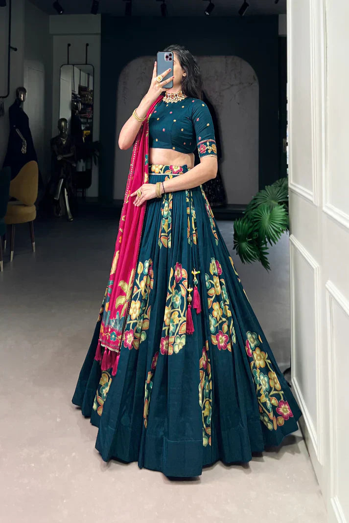 TUSSAR SILK LEHENGA CHOLI WITH DUPATAPFAB164) (02)