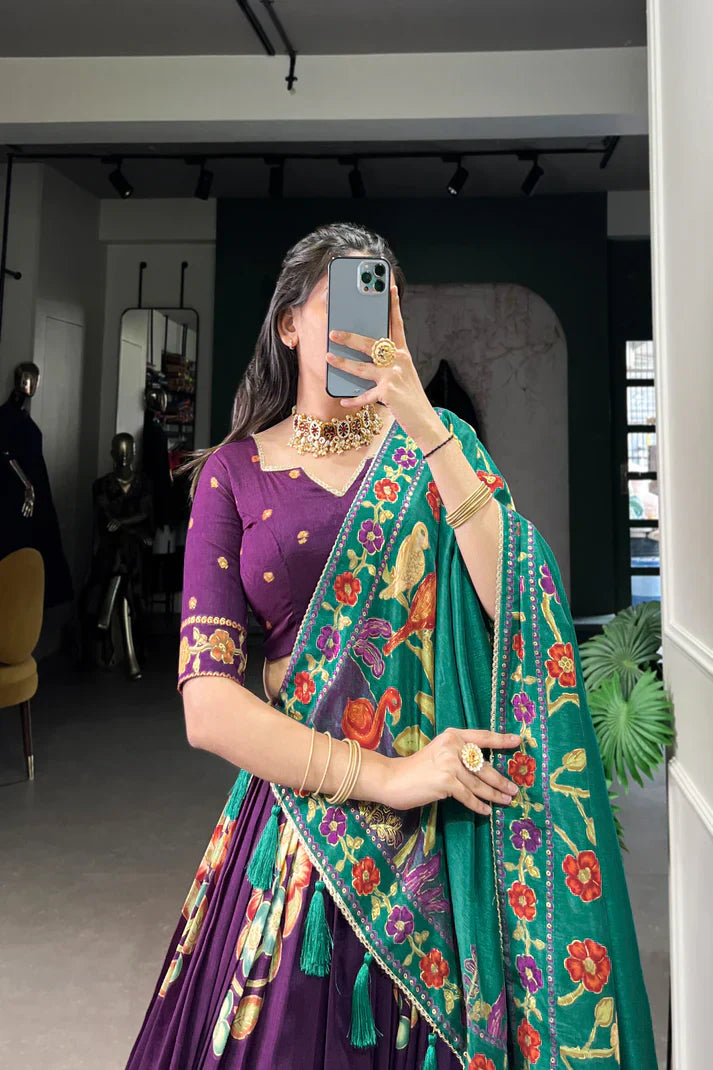 TUSSAR SILK LEHENGA CHOLI WITH DUPATAPFAB164) (03)