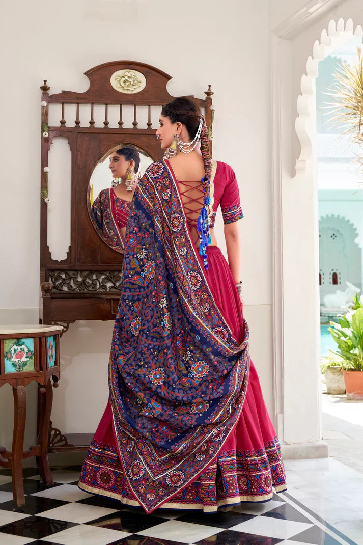 NAVRATRI SPECIAL TUSSAR SILK GAMTHI PRINT LEHENGA CHOLI WITH DUPATTAPFAB1190) (03)