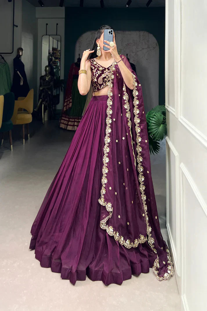 ORGANZA PLAIN LEHENGA WITH EMBROIDERED CHOLI WITH DUPATTAPFAB167)