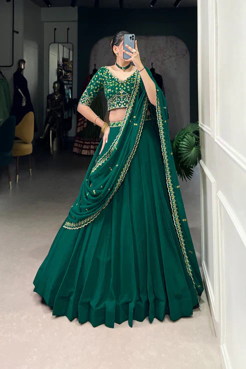 GEORGETTE EMBROIDERED LEHENGA CHOLI WITH DUPATTAPFAB168)