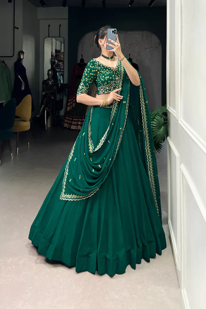 GEORGETTE EMBROIDERED LEHENGA CHOLI WITH DUPATTAPFAB168)