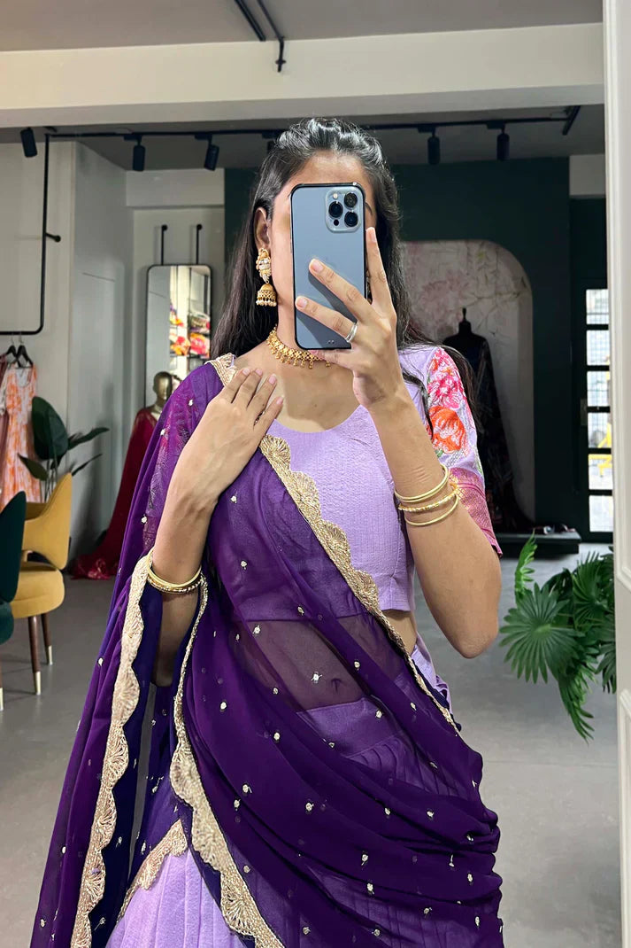 COTTON SILK THEREAD EMBROIDERED LEHENGA CHOLI WITH DUPATTAPFAB1105) (03)