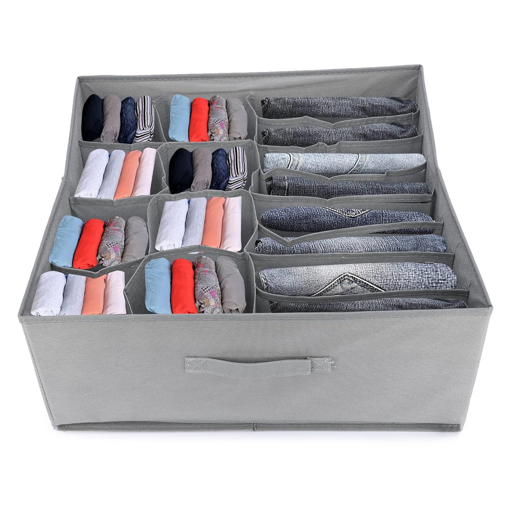 16 Cells Foldable Storage Box Drawer Divider Organizer (Grey) - salesmania