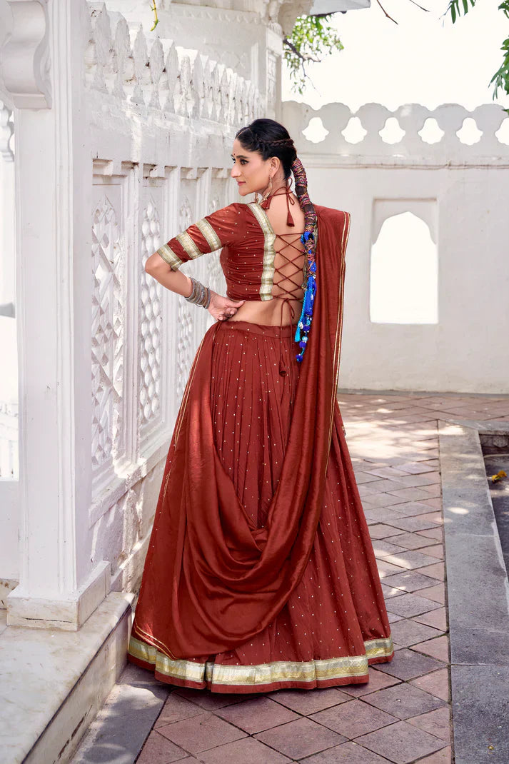 NAVRATRI SPECIAL PURE CHANDERI ZARI WEAVING LEHENGA CHOLI WITH DUPATTAPFAB1191) (03)