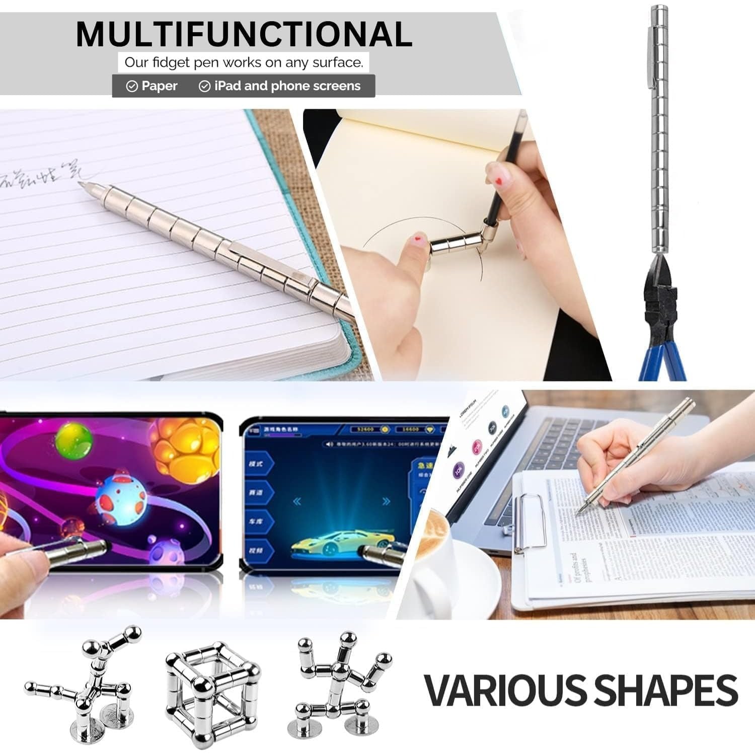 Magnetic Fidget Pen - Decompression Focus Toy With Magnetic Rings and Steel Balls, Stress Relief Creative