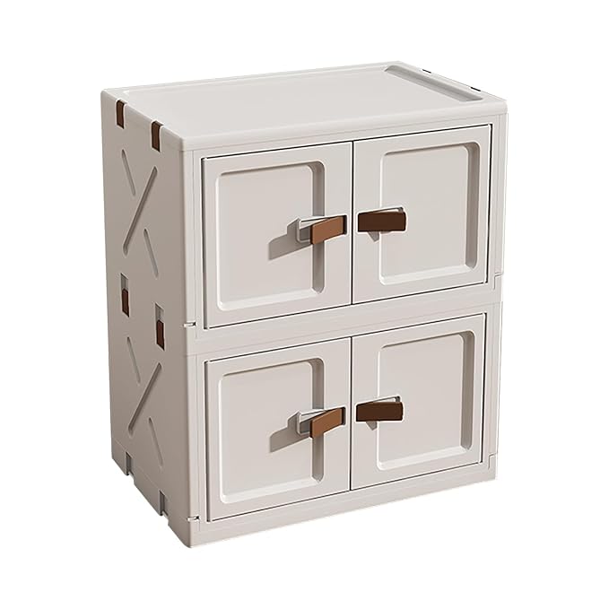 2 Layer Plastic Storage Box – Flip Cabinet (40cm, Cream) - salesmania