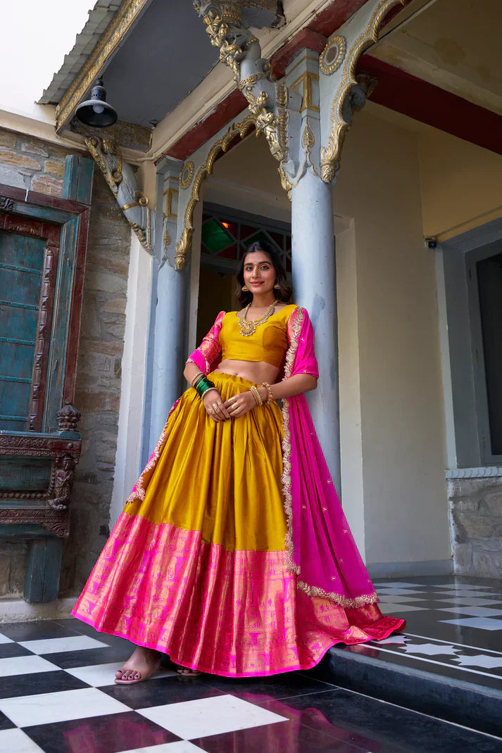 NARAYAN PATTU LEHENGA CHOLI WITH GEORGETTE EMBROIDERED DUPATTAPFAB197)