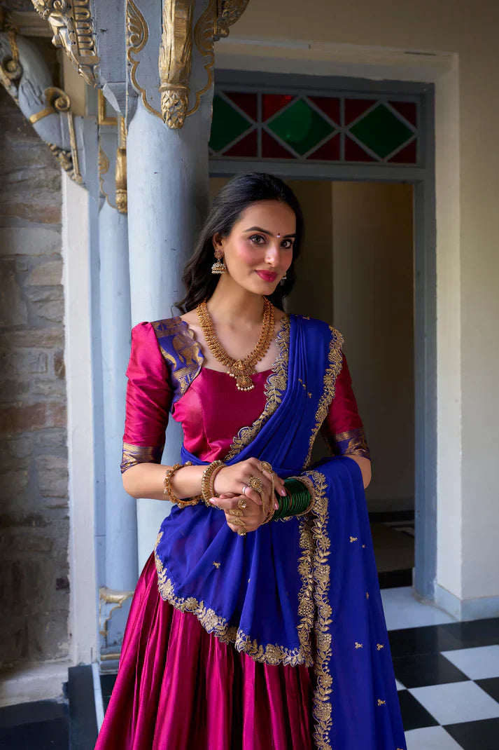 NARAYAN PATTU LEHENGA CHOLI WITH GEORGETTE EMBROIDERED DUPATTAPFAB197)(02)