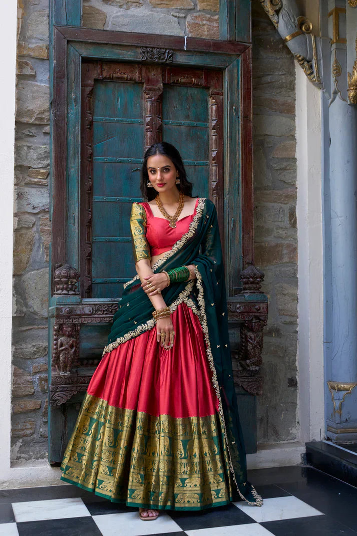 NARAYAN PATTU LEHENGA CHOLI WITH GEORGETTE EMBROIDERED DUPATTAPFAB197)(03)
