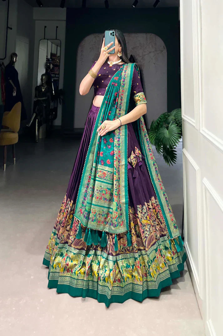 FESTIVAL SPECIAL TUSSAR SILK LEHENGA CHOLI WITH DUPATTAPFAB188) (03)