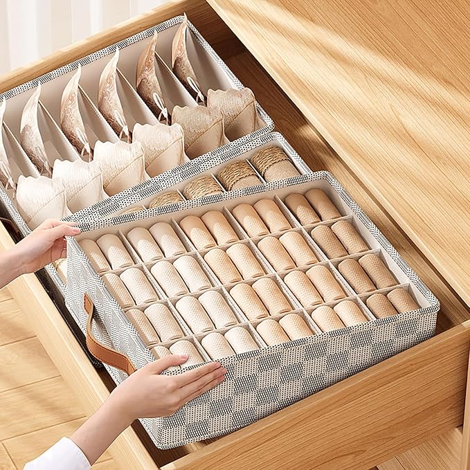 3 Pack Sock Underwear Organizer Dividers,(20+7+6 Cell, Grey) - salesmania