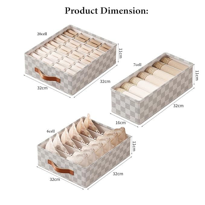 3 Pack Sock Underwear Organizer Dividers,(20+7+6 Cell, Grey) - salesmania