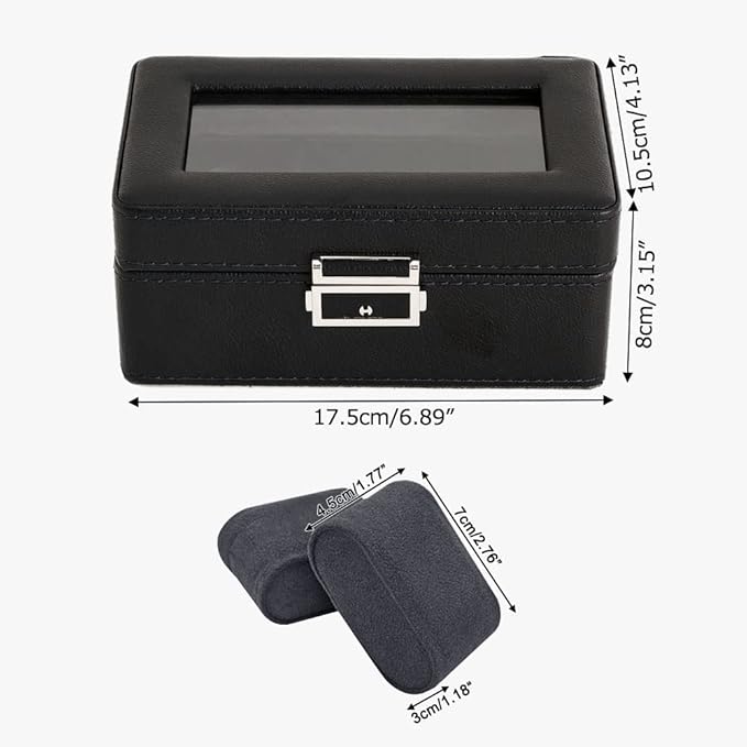 3 Slot PU Leather Watch Box with Glass Top,(Black) - salesmania