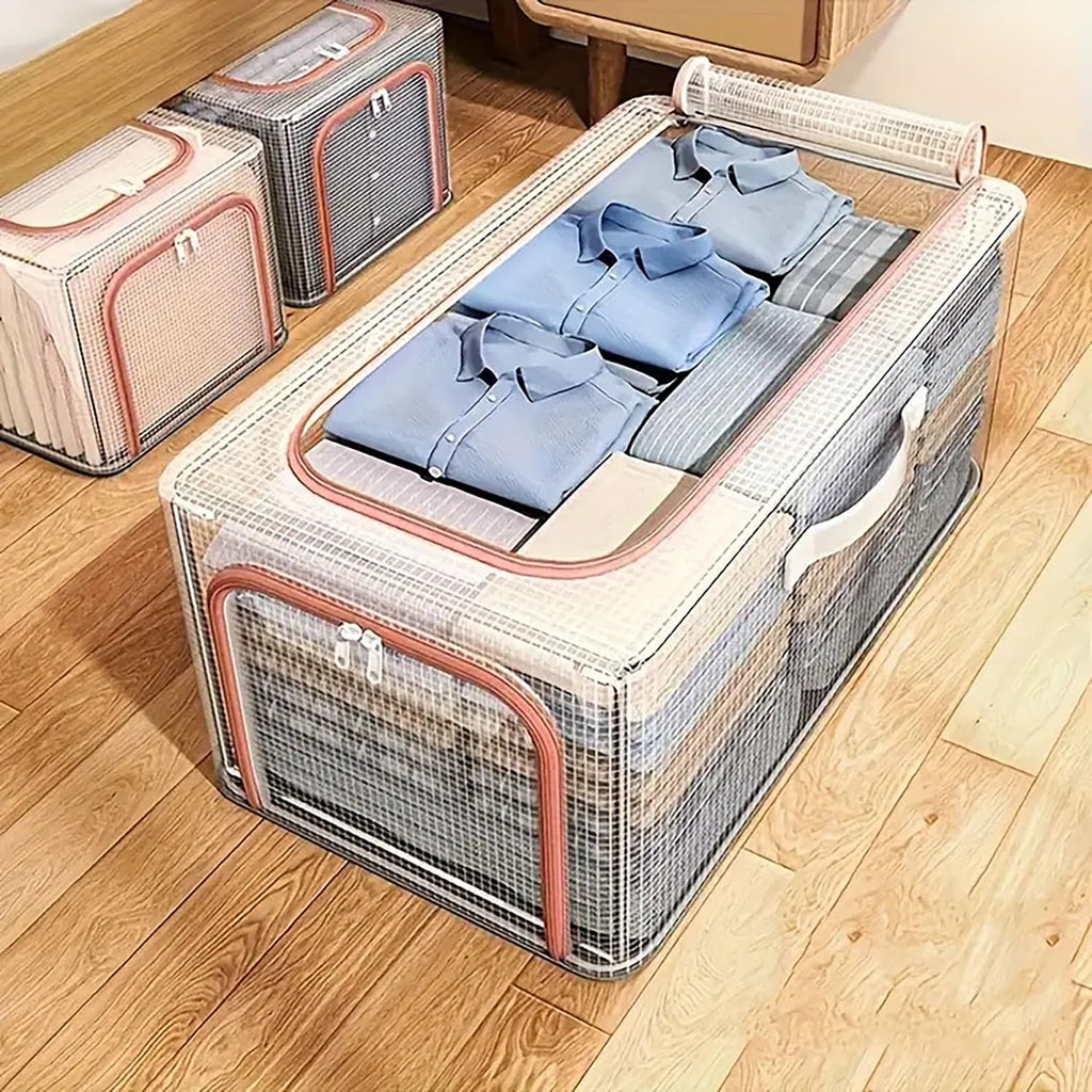 31L Transparent Clothes Storage Bin with Metal Frame & Handles - salesmania