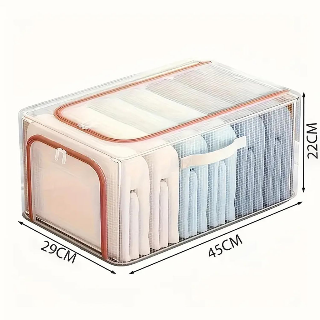 31L Transparent Clothes Storage Bin with Metal Frame & Handles - salesmania