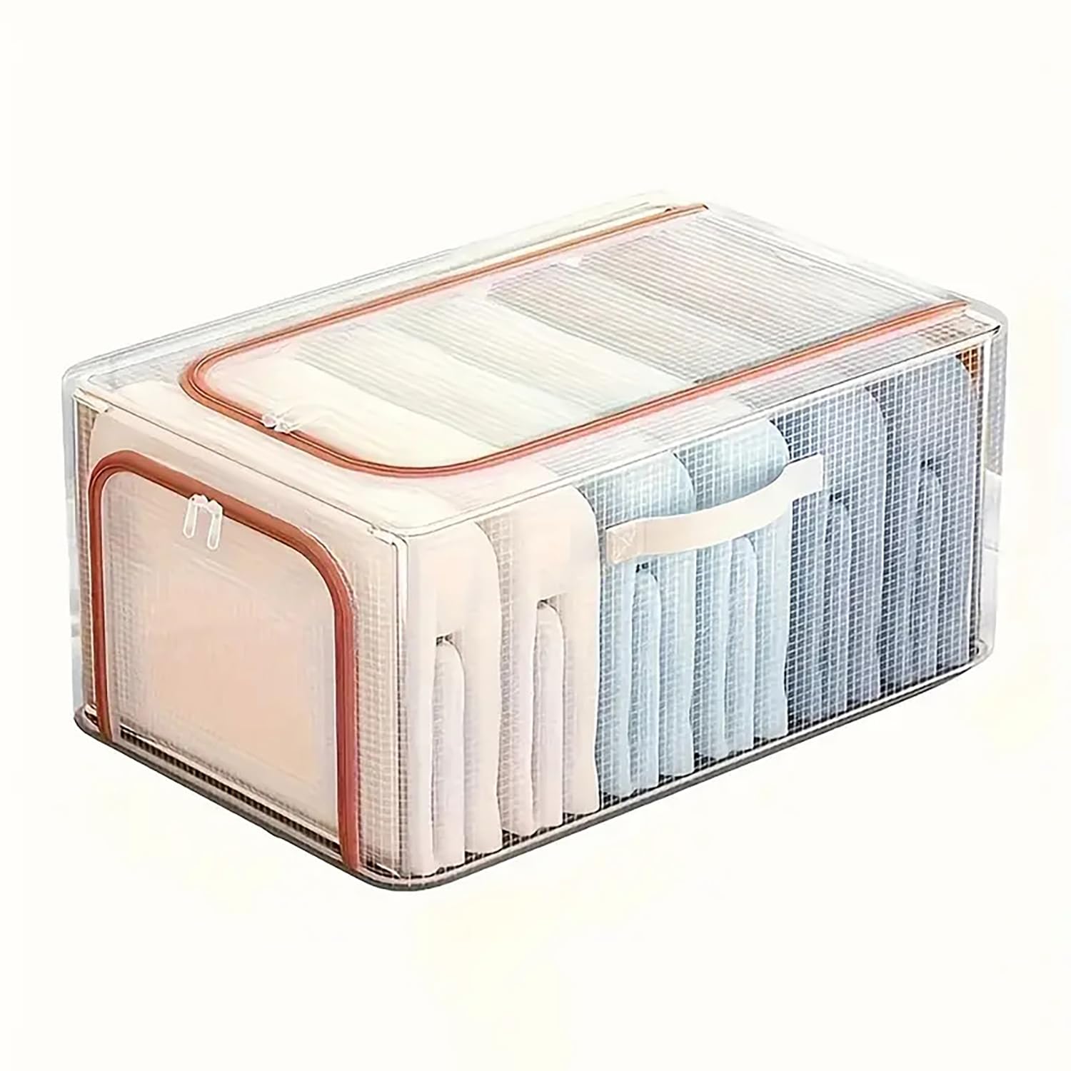 31L Transparent Clothes Storage Bin with Metal Frame & Handles - salesmania