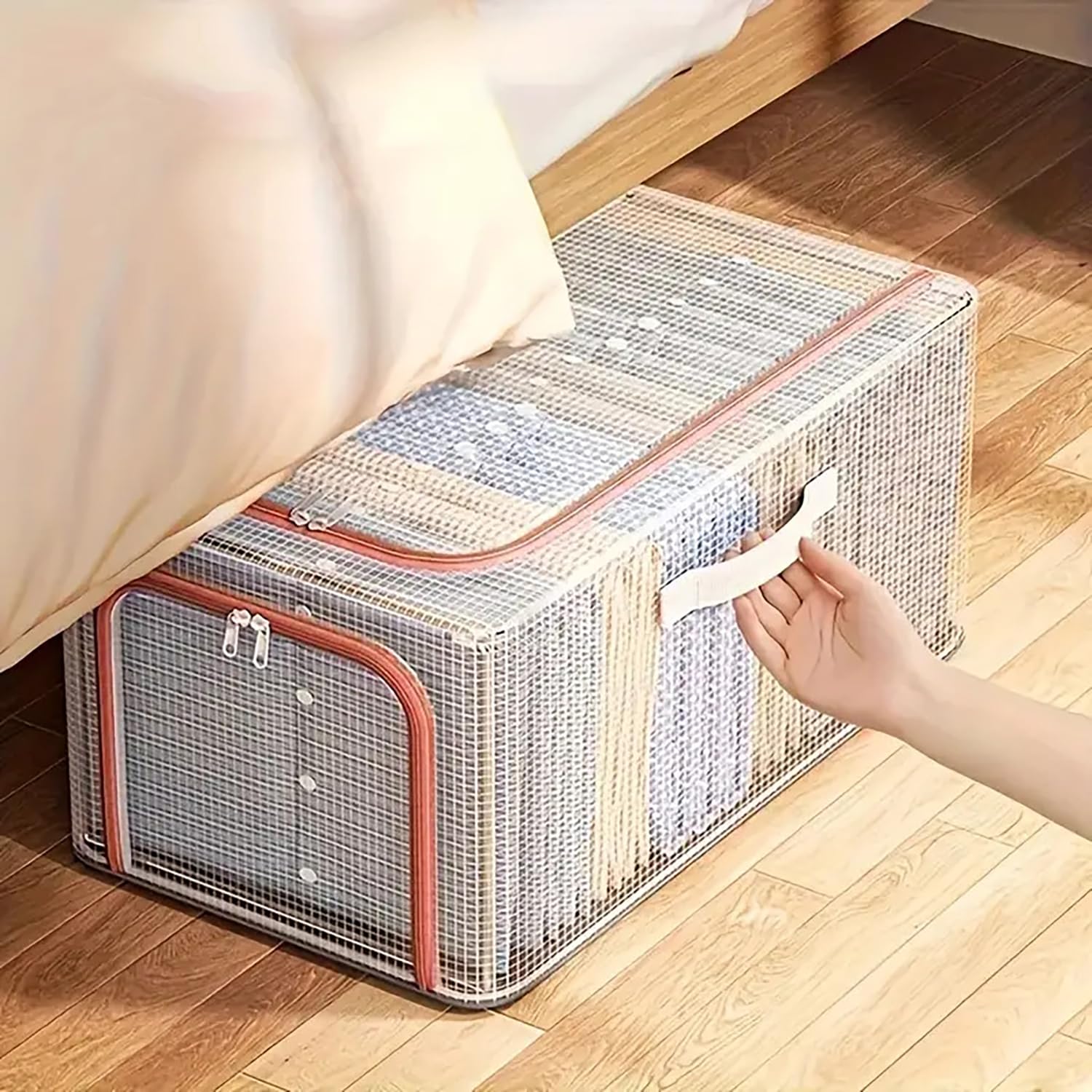 31L Transparent Clothes Storage Bin with Metal Frame & Handles - salesmania