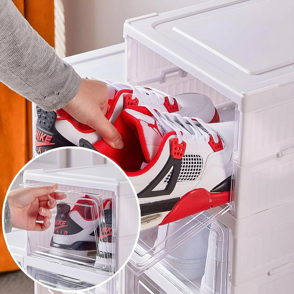 6 - Layer Foldable & Stackable Shoe Cabinet with Magnetic Front Door (Transparent) - salesmania