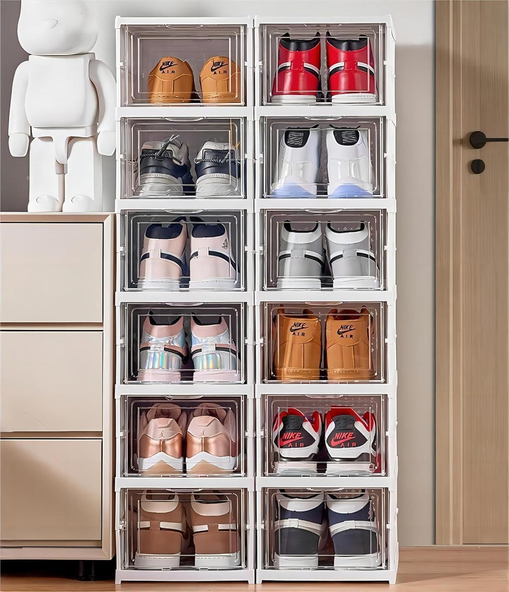 6 - Layer Foldable & Stackable Shoe Cabinet with Magnetic Front Door (Transparent) - salesmania