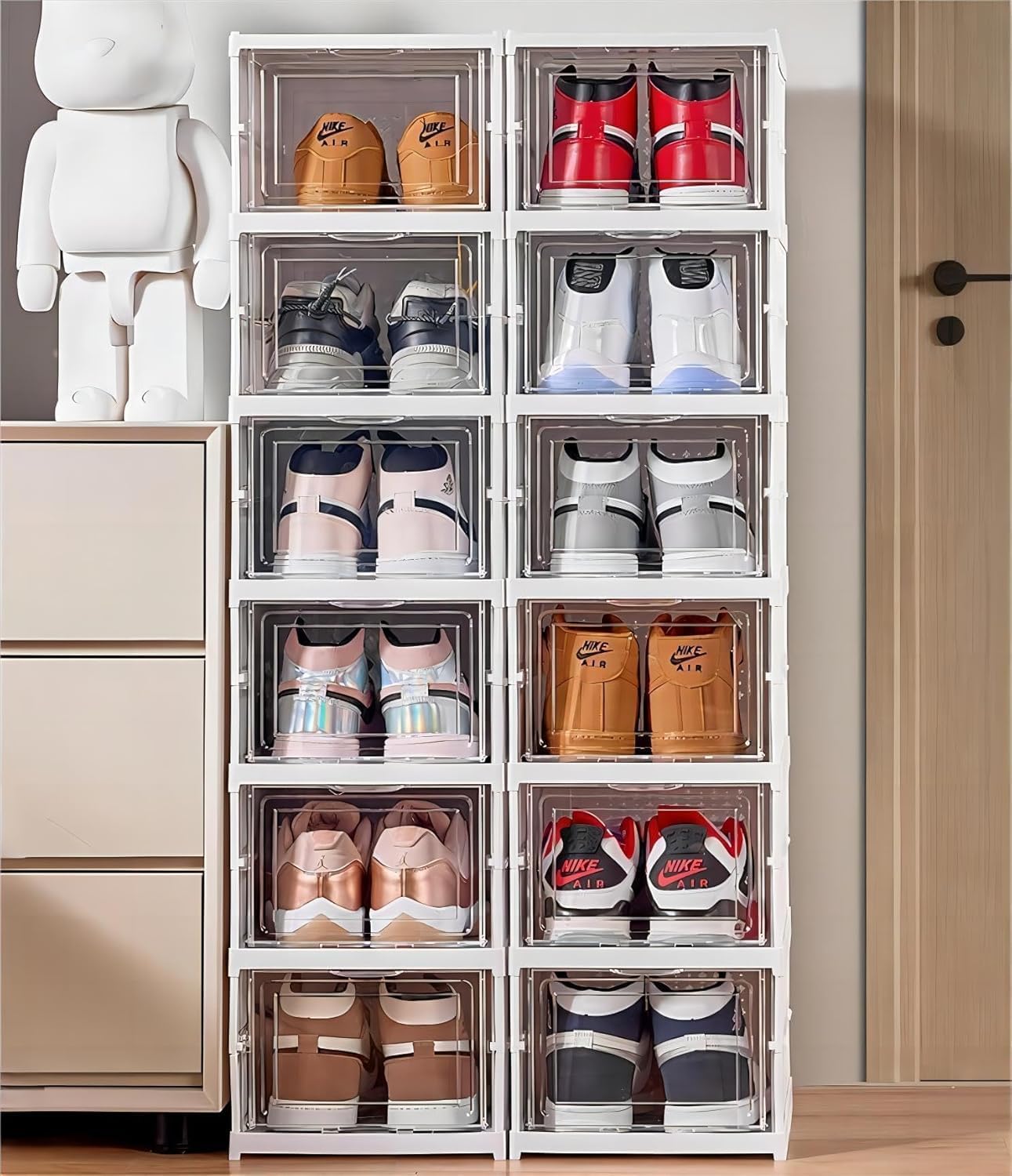 6 - Layer Foldable & Stackable Shoe Cabinet with Magnetic Front Door (Transparent) - salesmania
