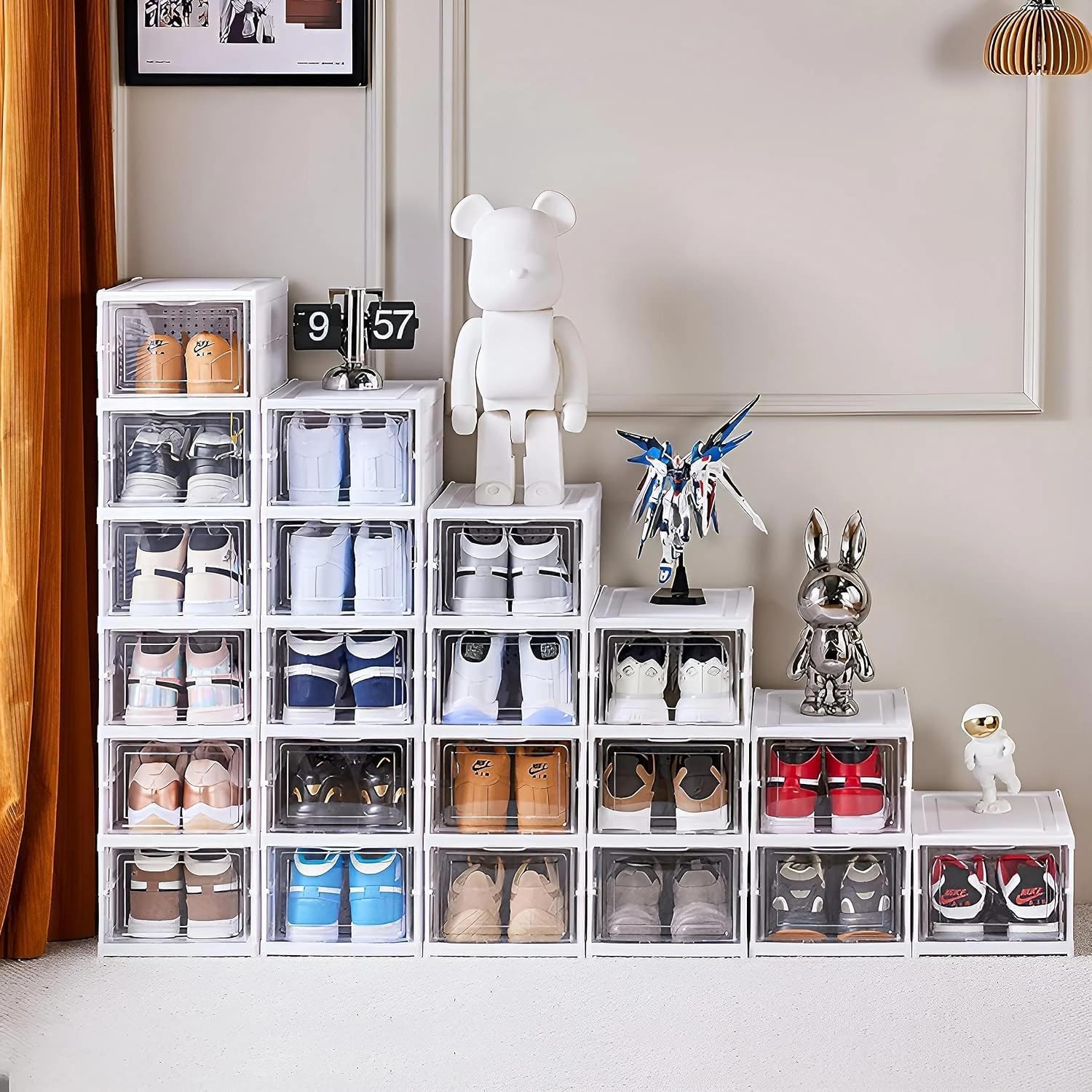 6 - Layer Foldable & Stackable Shoe Cabinet with Magnetic Front Door (Transparent) - salesmania