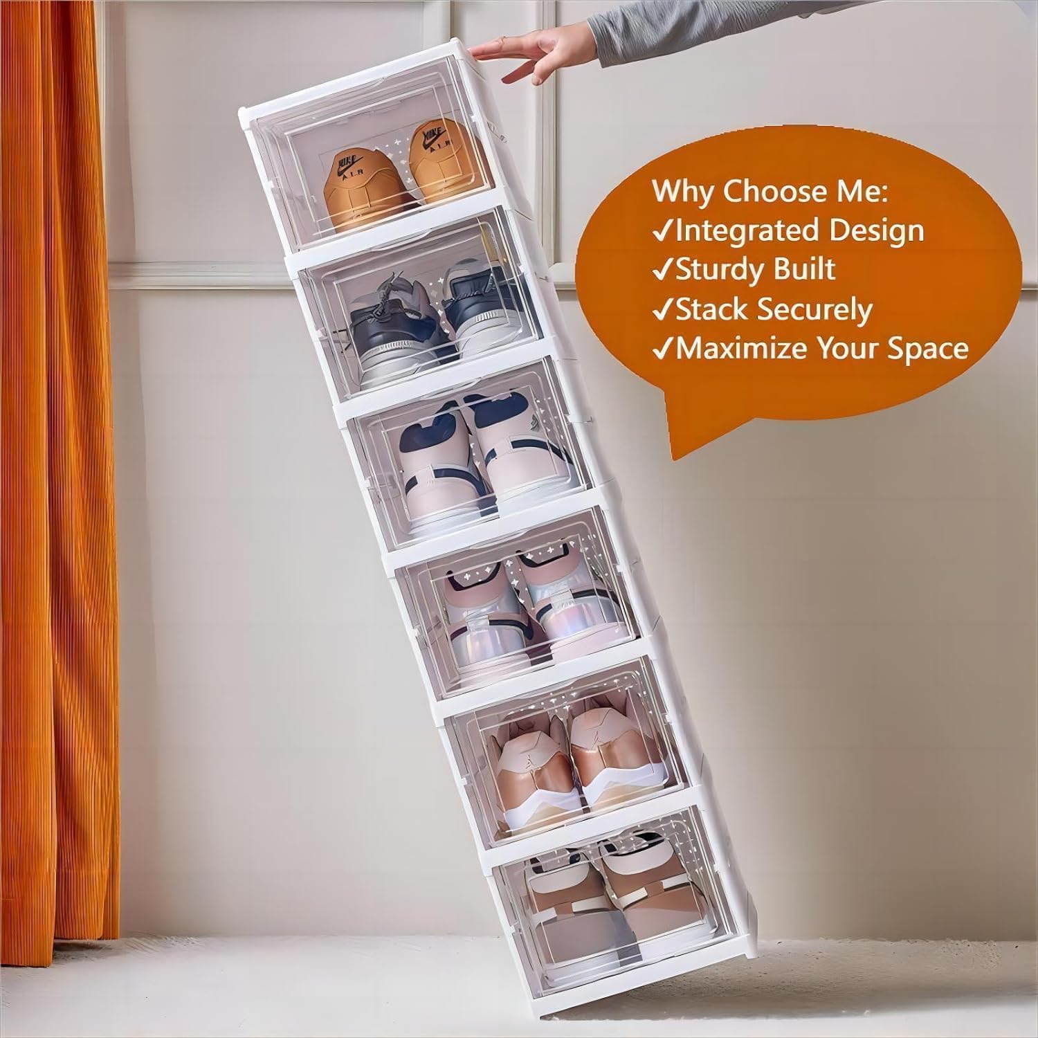 6 - Layer Foldable & Stackable Shoe Cabinet with Magnetic Front Door (Transparent) - salesmania