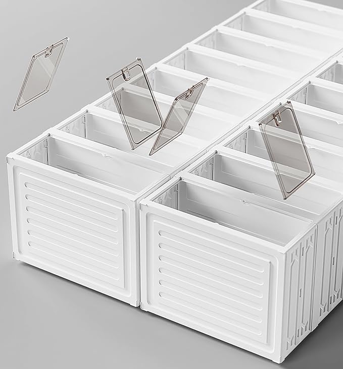 6 Layer Plastic Storage Bins with Lids - Shoe Storage box (Cream) - salesmania