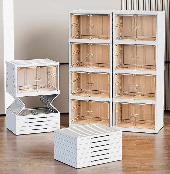 6 Layer Plastic Storage Bins with Lids - Shoe Storage box (Cream) - salesmania