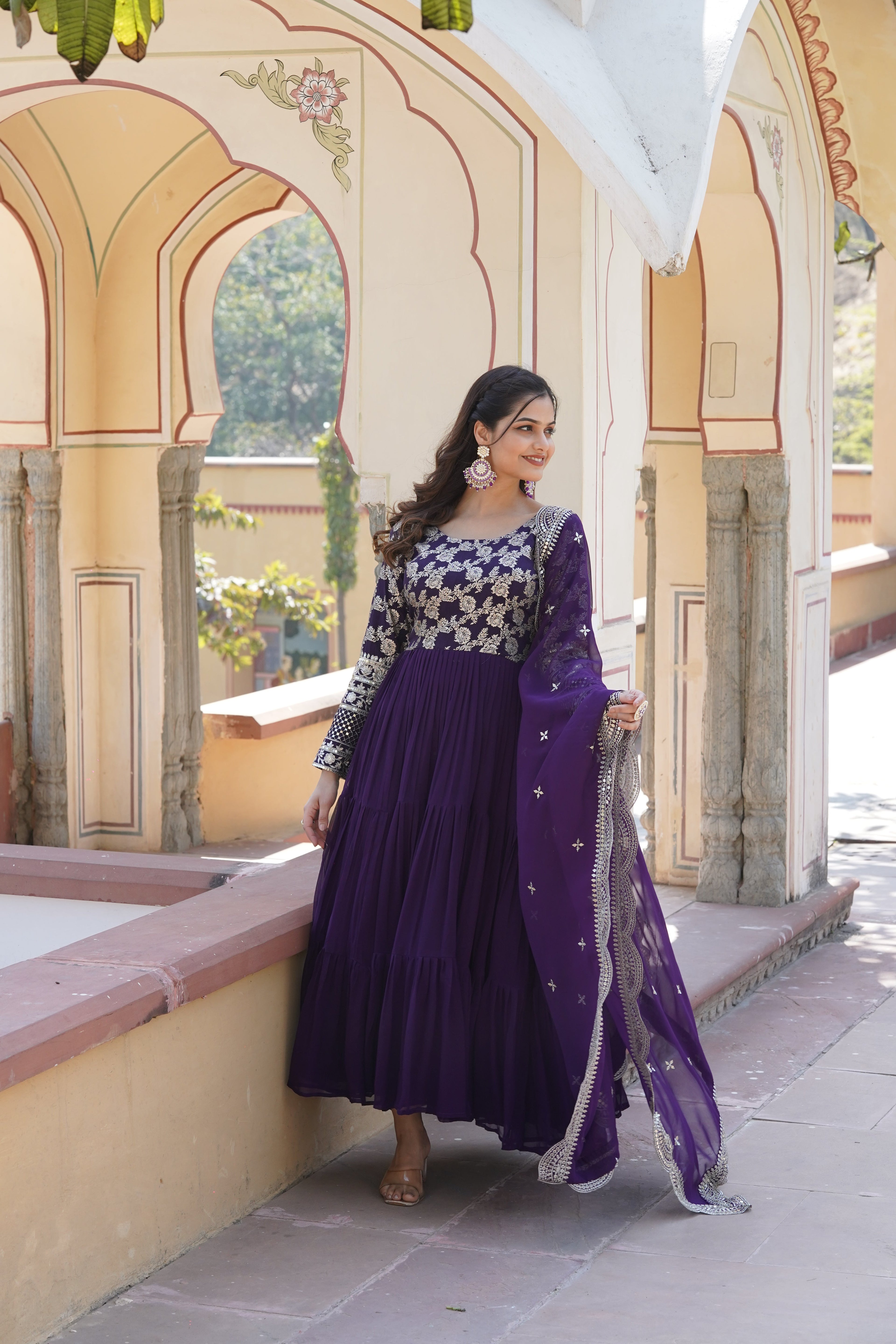 Tilton  Faux Blooming Gowns. with Viscose Dyable Jacquard With Sequins Embroidered Work Faux Blooming Dupatta