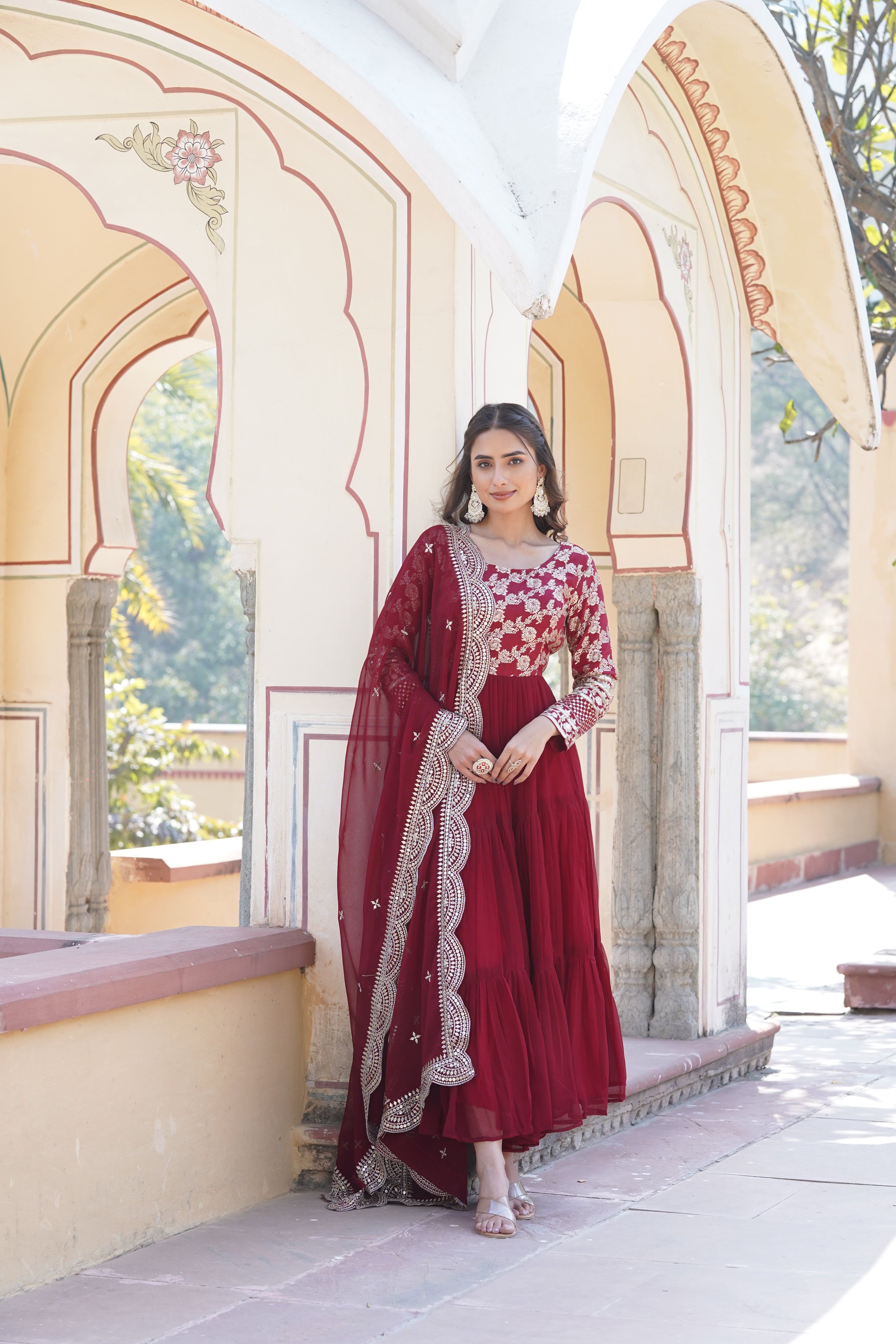 Tilton  Faux Blooming Gowns. with Viscose Dyable Jacquard With Sequins Embroidered Work Faux Blooming Dupatta