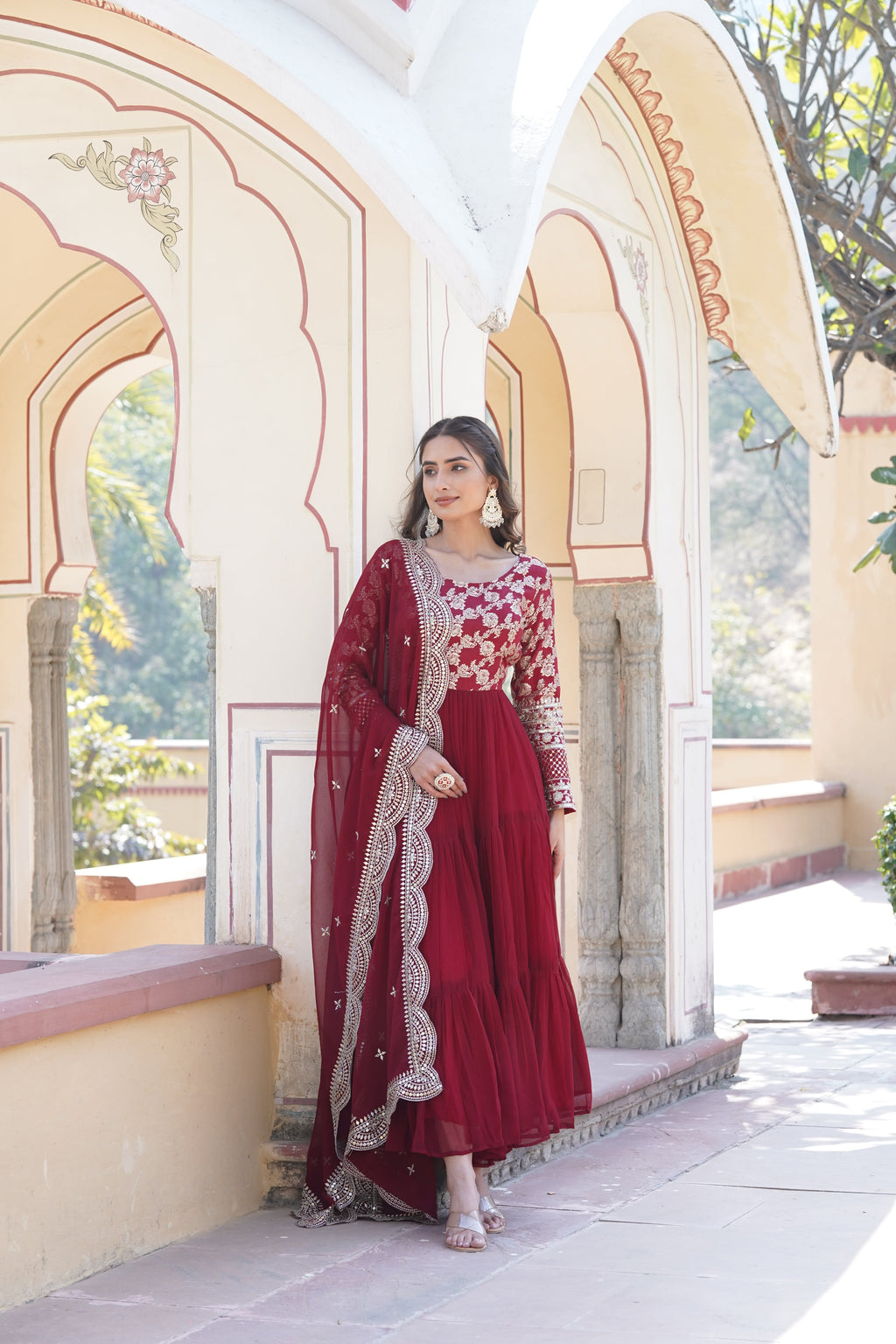 Tilton  Faux Blooming Gowns. with Viscose Dyable Jacquard With Sequins Embroidered Work Faux Blooming Dupatta