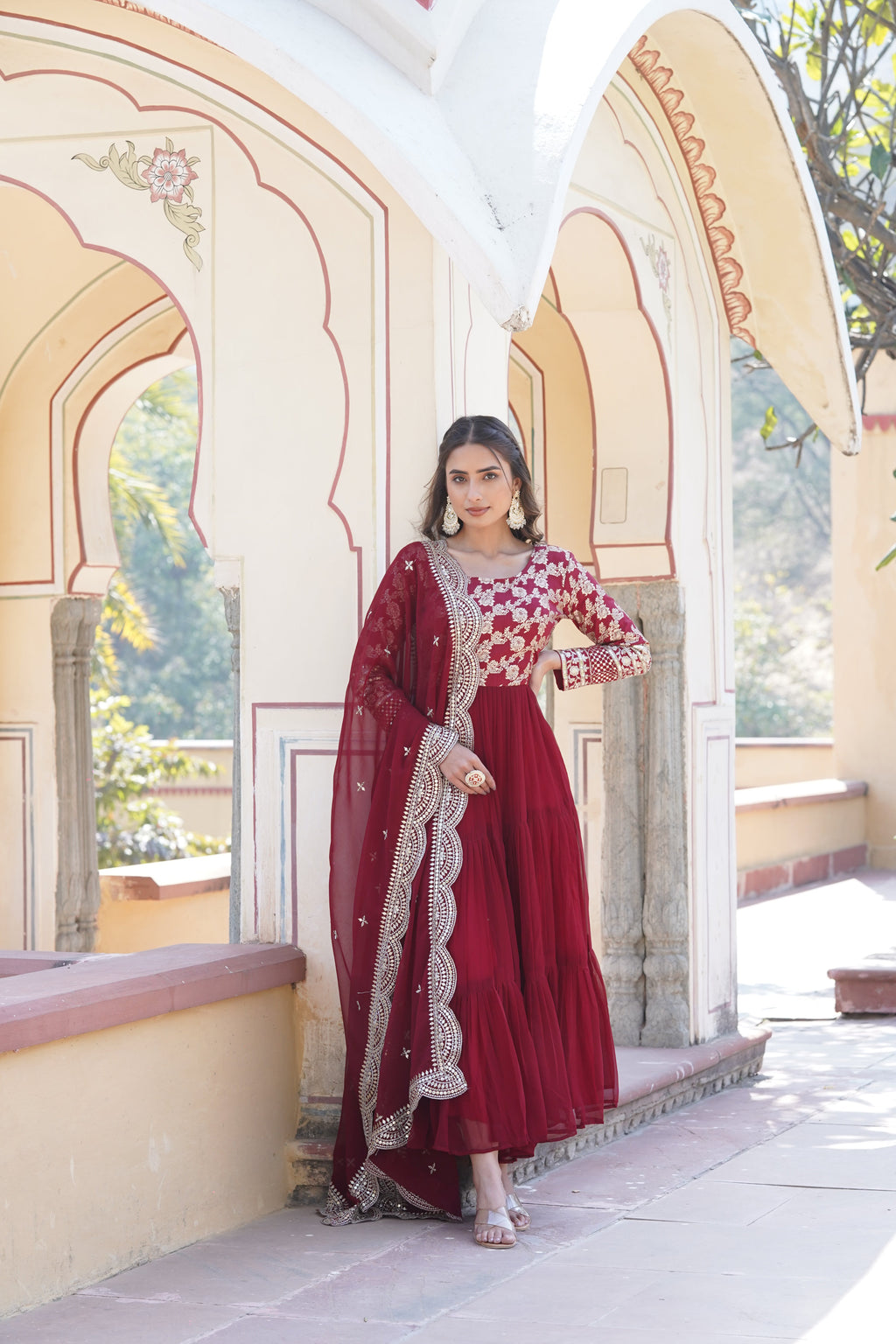 Tilton  Faux Blooming Gowns. with Viscose Dyable Jacquard With Sequins Embroidered Work Faux Blooming Dupatta