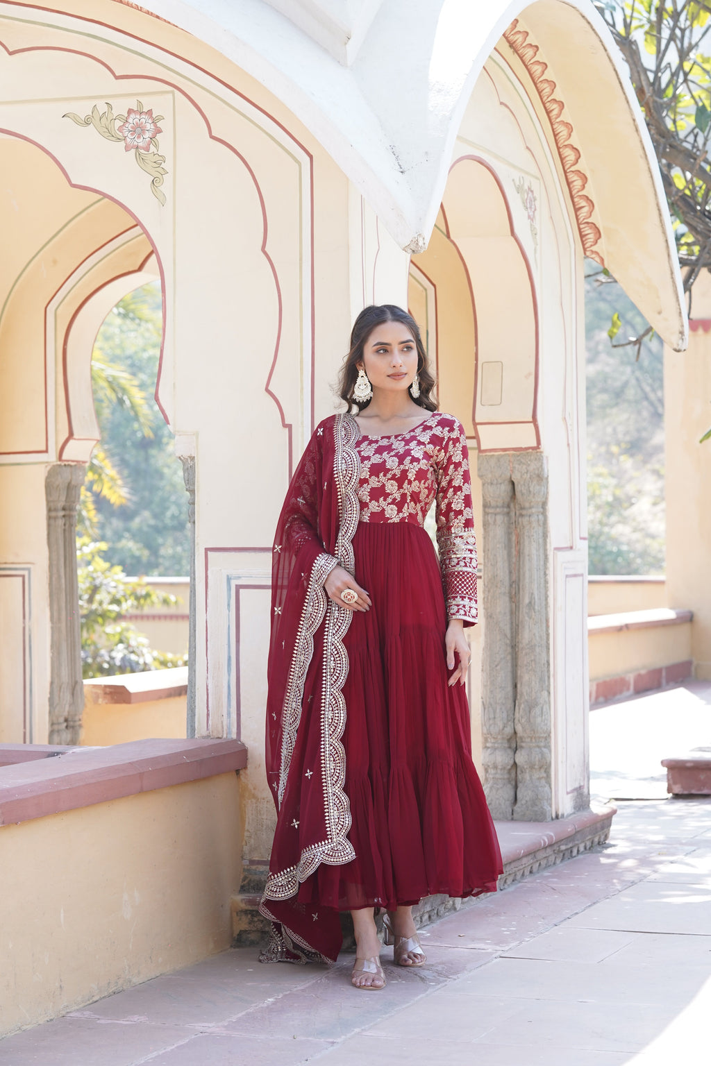 Tilton  Faux Blooming Gowns. with Viscose Dyable Jacquard With Sequins Embroidered Work Faux Blooming Dupatta