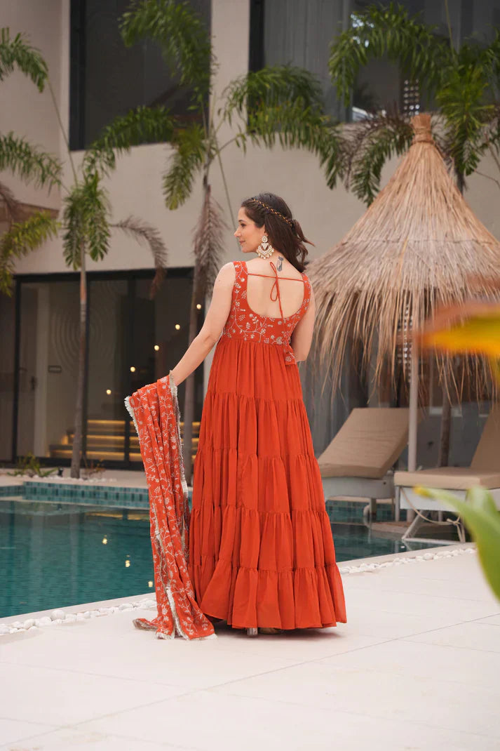 WEDDING SPECIAL SOFT GEORGETTE EMBROIDERED GOWN WITH DUPATTAPFAB160)(01)