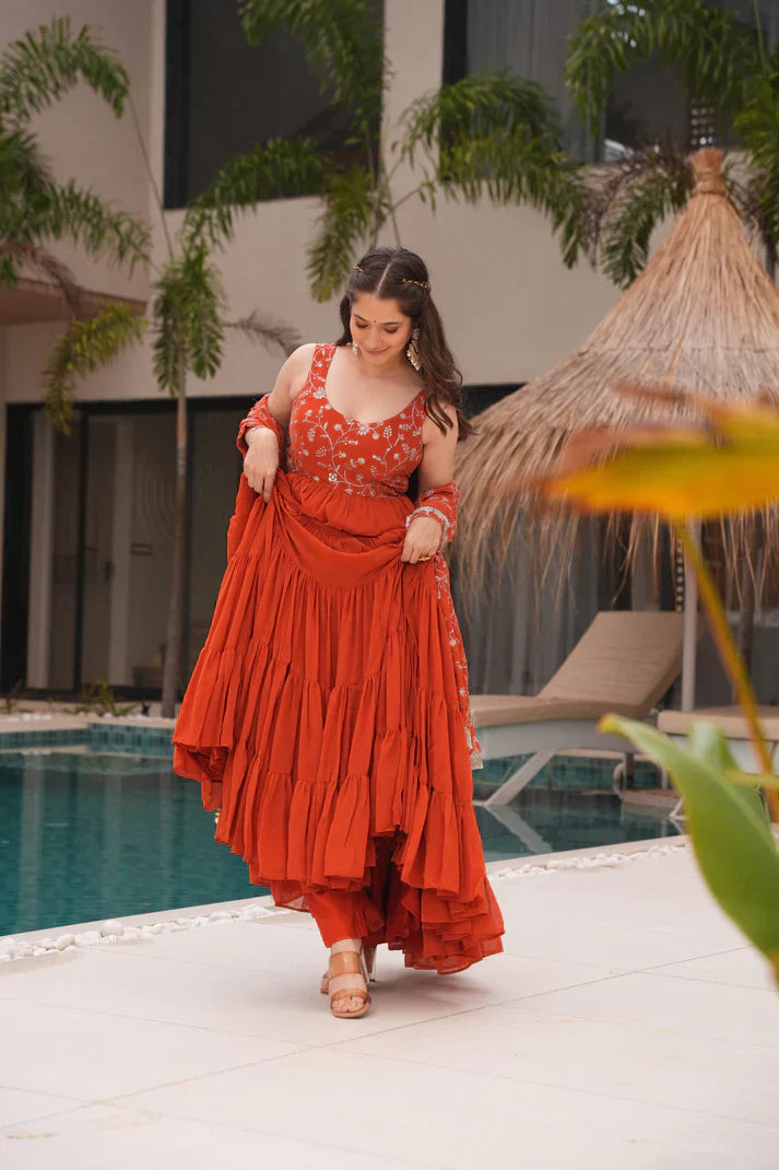 WEDDING SPECIAL SOFT GEORGETTE EMBROIDERED GOWN WITH DUPATTAPFAB160)(01)