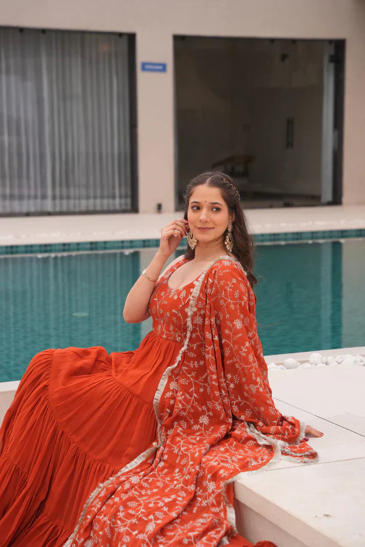 WEDDING SPECIAL SOFT GEORGETTE EMBROIDERED GOWN WITH DUPATTAPFAB160)(01)