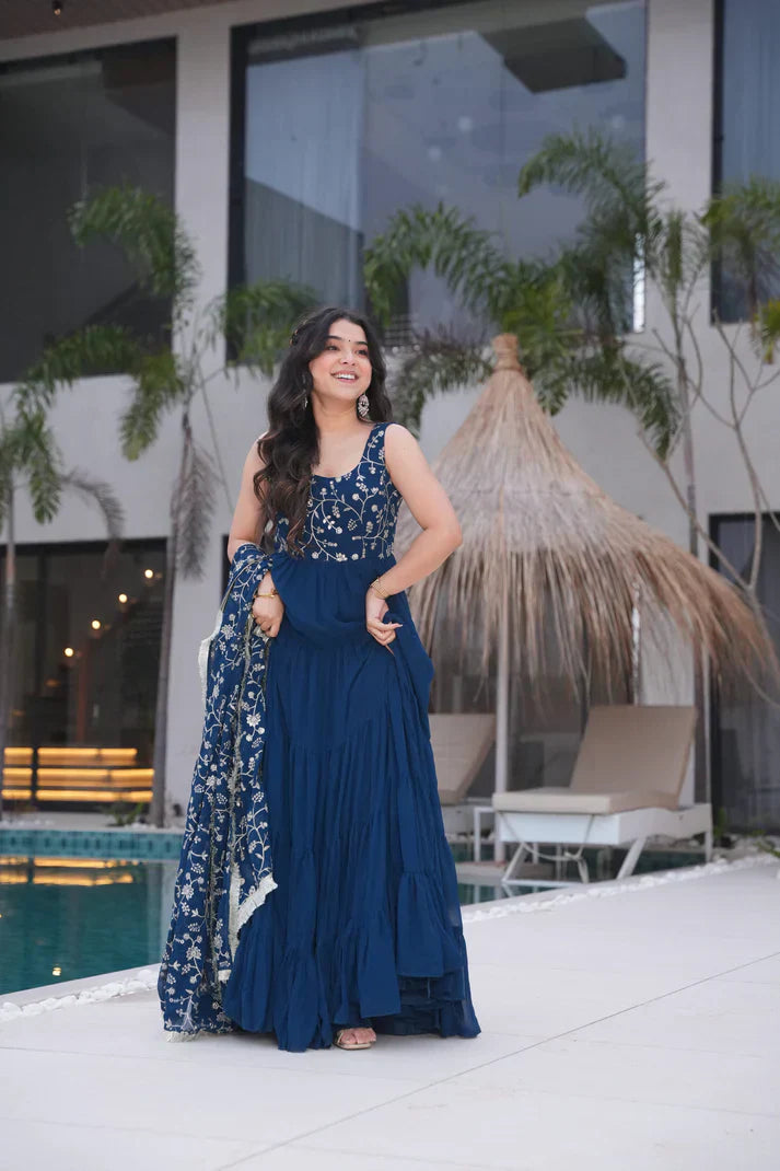 WEDDING SPECIAL SOFT GEORGETTE EMBROIDERED GOWN WITH DUPATTAPFAB160)