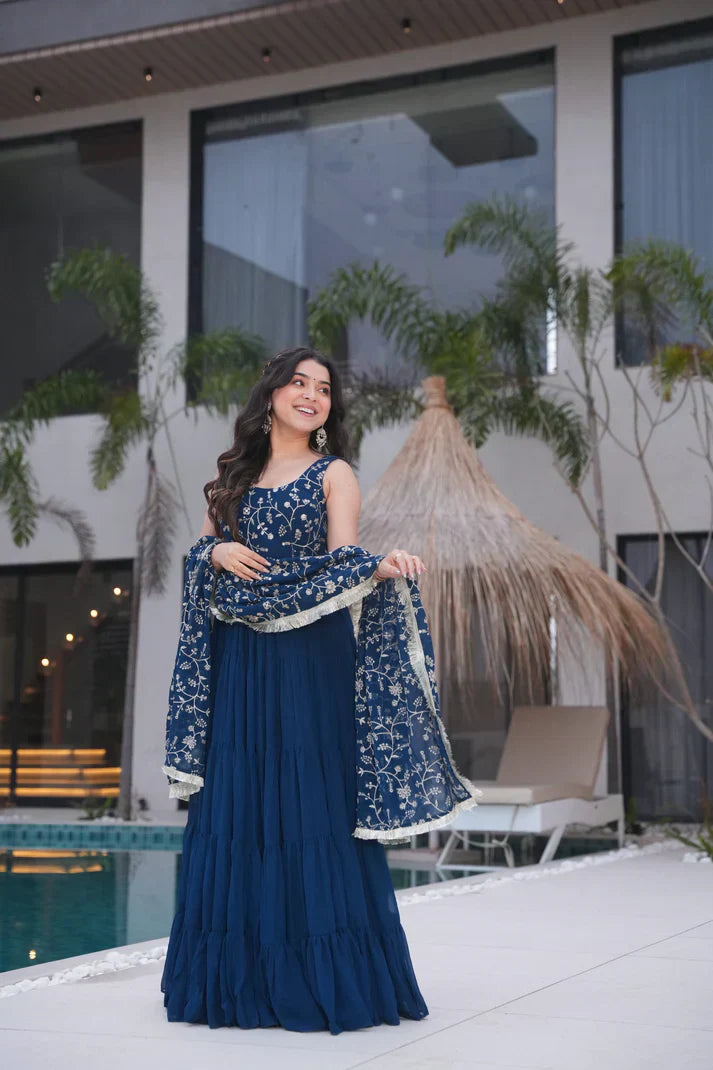 WEDDING SPECIAL SOFT GEORGETTE EMBROIDERED GOWN WITH DUPATTAPFAB160)