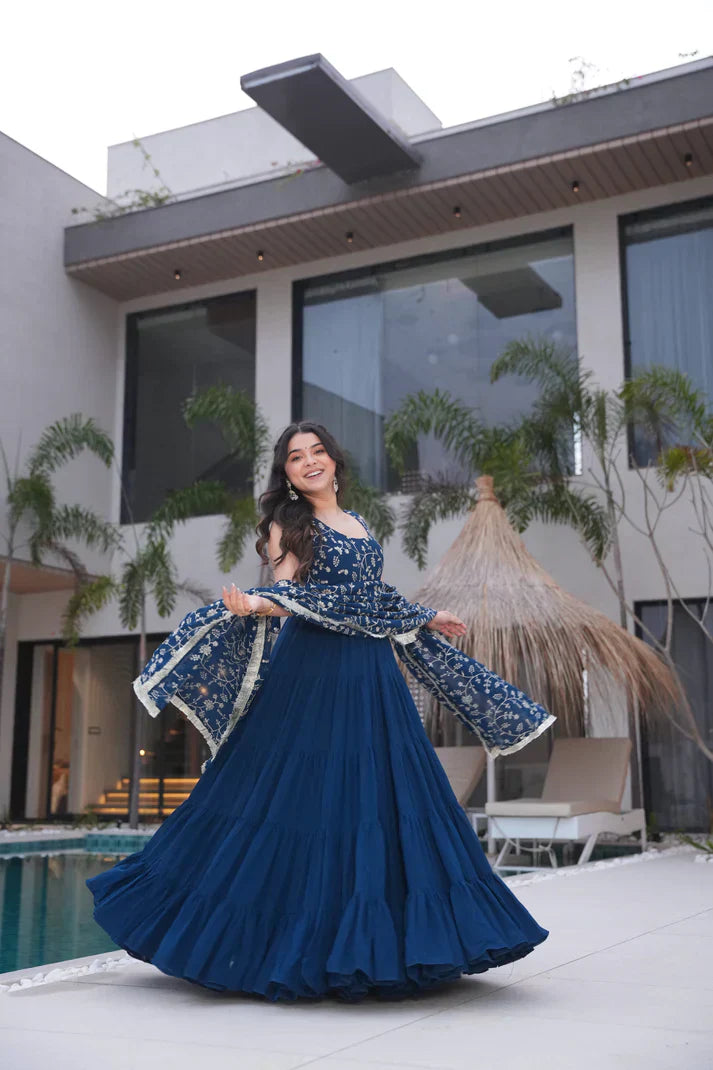 WEDDING SPECIAL SOFT GEORGETTE EMBROIDERED GOWN WITH DUPATTAPFAB1110)