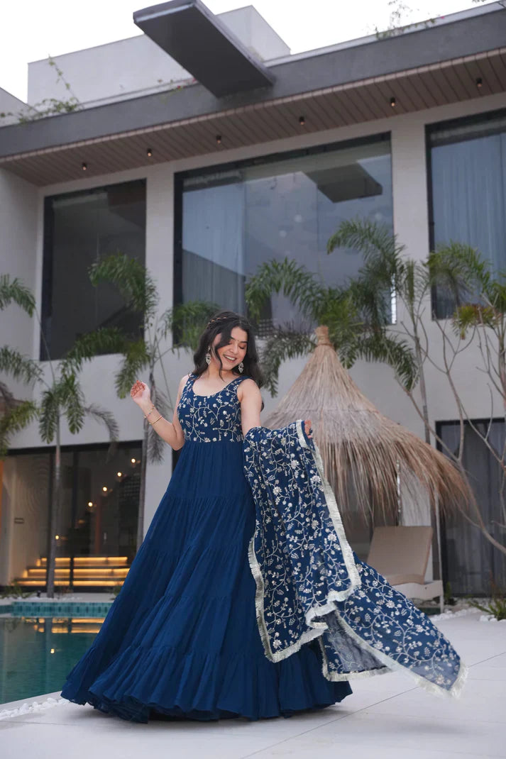 WEDDING SPECIAL SOFT GEORGETTE EMBROIDERED GOWN WITH DUPATTAPFAB1110)