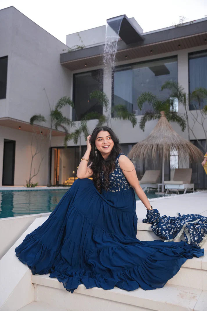 WEDDING SPECIAL SOFT GEORGETTE EMBROIDERED GOWN WITH DUPATTAPFAB1110)