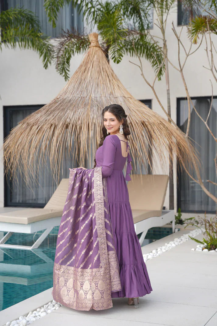 WEDDING SPECIAL MICROCRAPE GOWN WITH JAQUARD DUPATTAPFAB1111) (01)