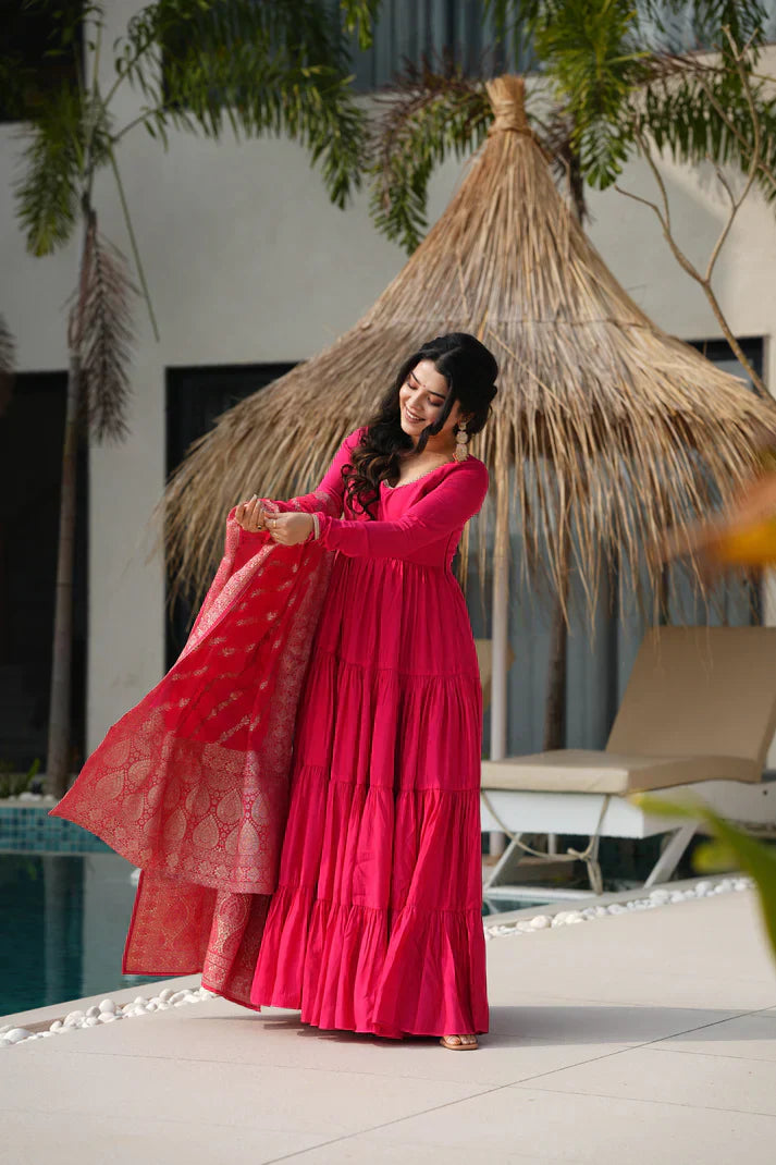 WEDDING SPECIAL MICROCRAPE GOWN WITH JAQUARD DUPATTAPFAB1111)